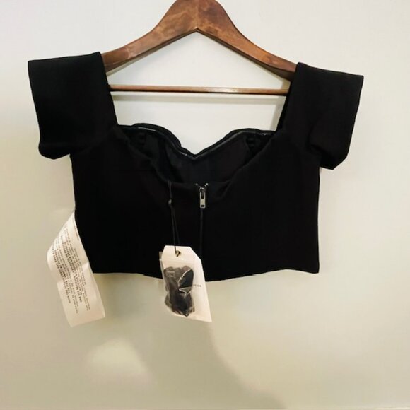 Dress the Population Bailey Crop Corset Style Top Ponte Black NEW NWT Large - Picture 6 of 10